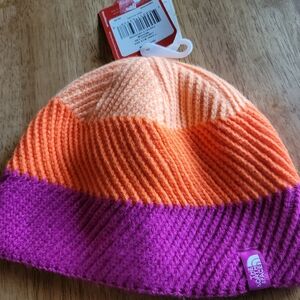 The North Face Orange and Purple Reversable Beanie Youth M NWT